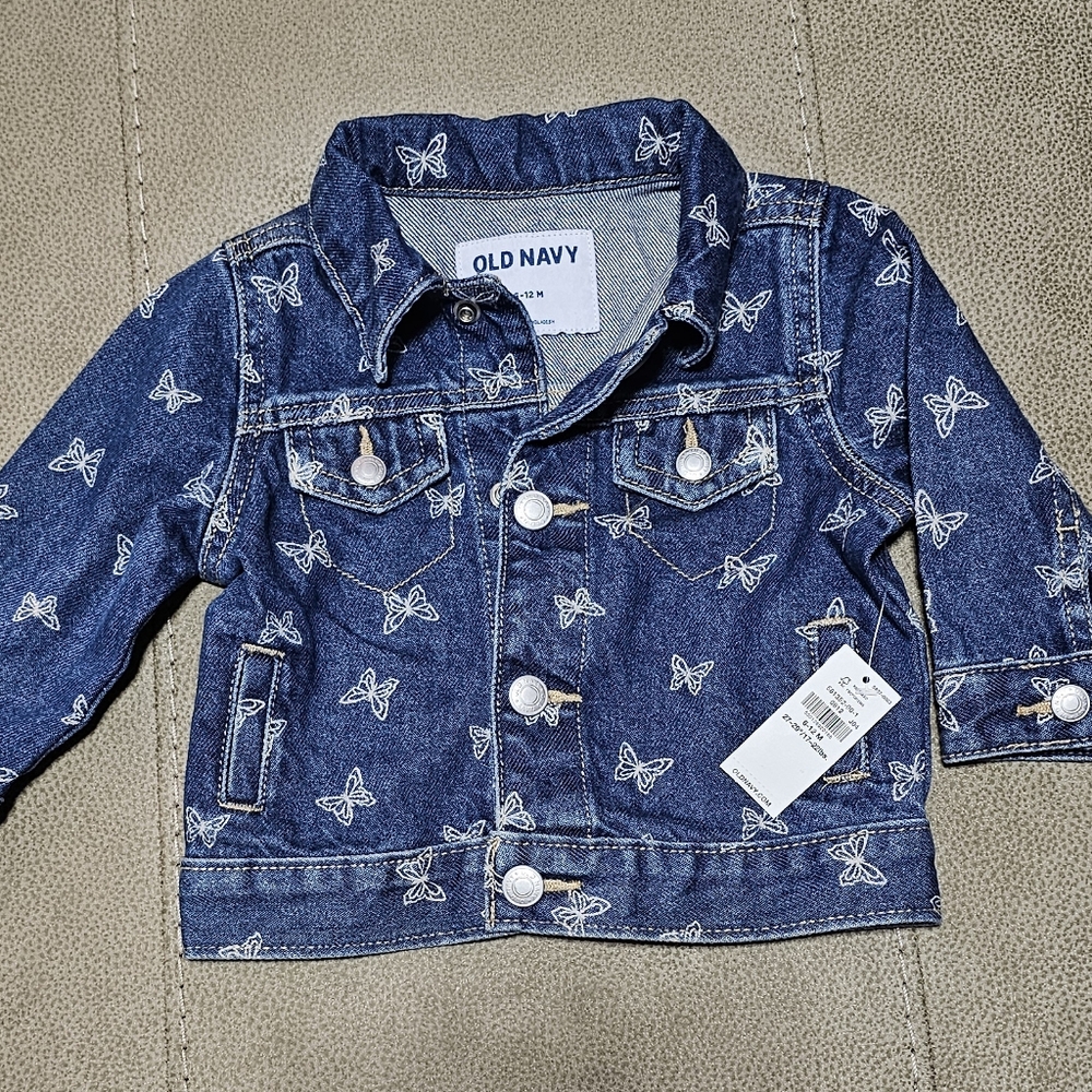 Old Navy Blue Jean Jacket with Butterfly Print 6 - 12 Months